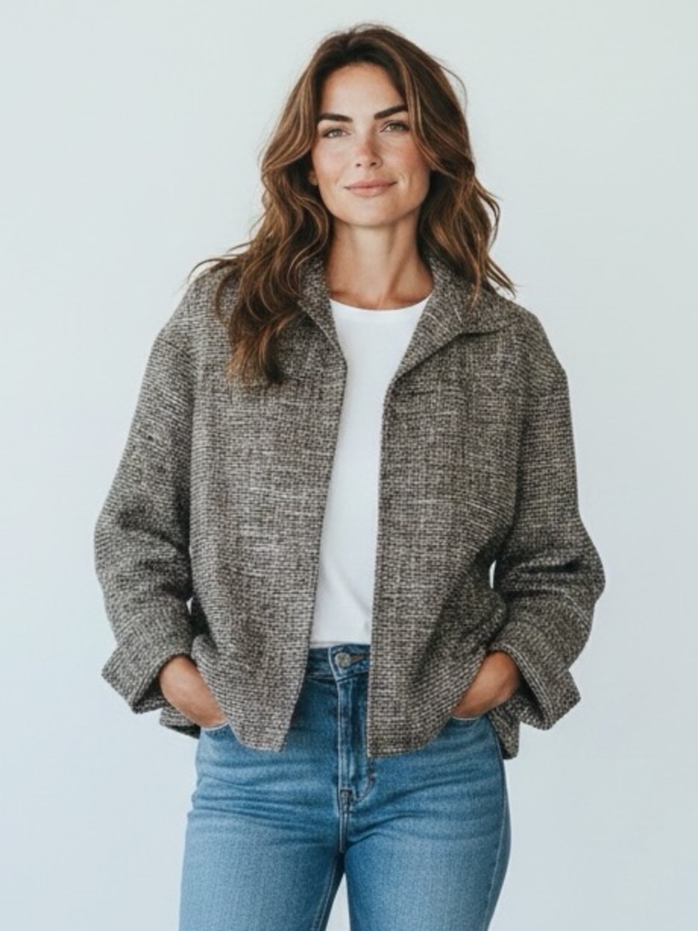 LAFAYETTE 148 BROWN TAN TWEED SWING COAT SIZE 10